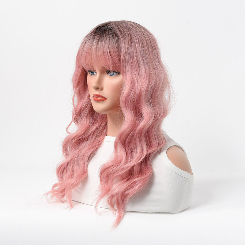 High Temperature Fiber Long Curly Pink Synthetic Hair Wig for Cosplay and Parties