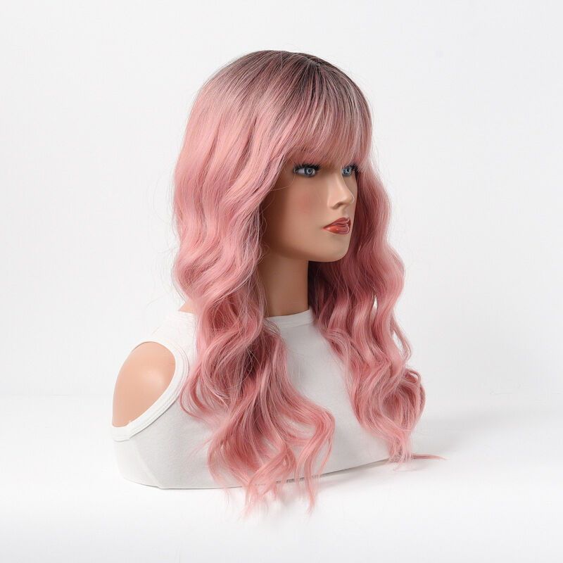 High Temperature Fiber Long Curly Pink Synthetic Hair Wig for Cosplay and Parties