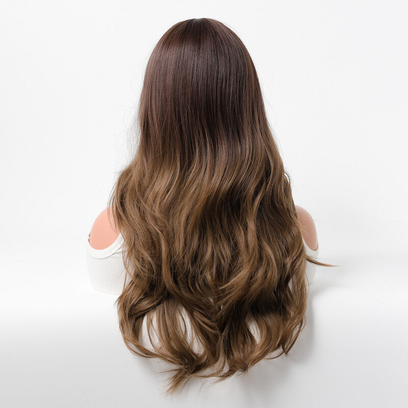 Gradient Highlight Long Curly Hair Matte Temperament Human Hair Full Lace Wig for Women