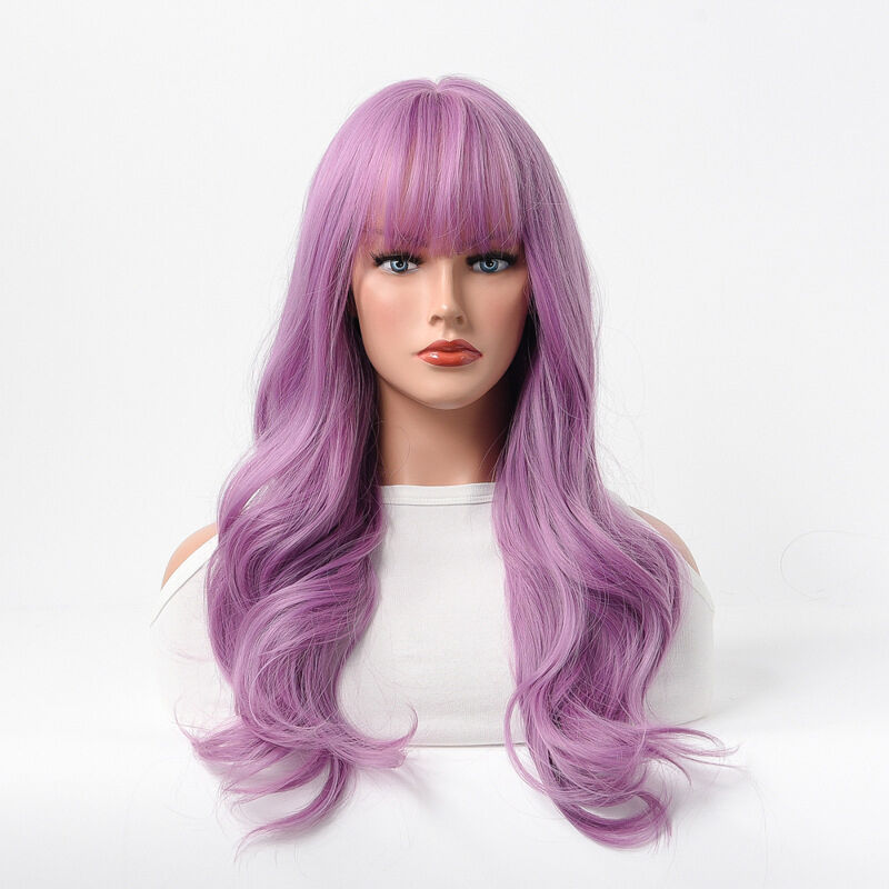 Long Curly Hair Purple Brown Trend Full Head Set Wig with Heat Styling Compatibility