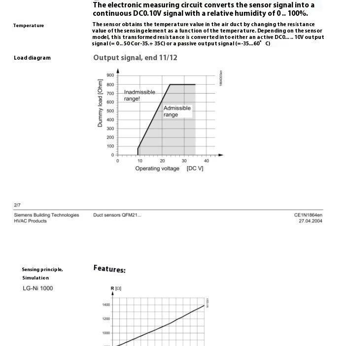 Siemens QFM3173D Air Duct Temperature and Humidity Sensor in Stock for Moisture Meters