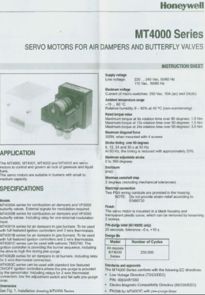 MT4000A2027  Actuator  Ratio of the Motor for Honeywell  Stop Production