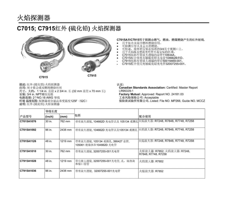 C7915A1036 C7915A1028 Détecteur de flamme infrarouge avec UV pour les équipements électriques Honeywell en stock