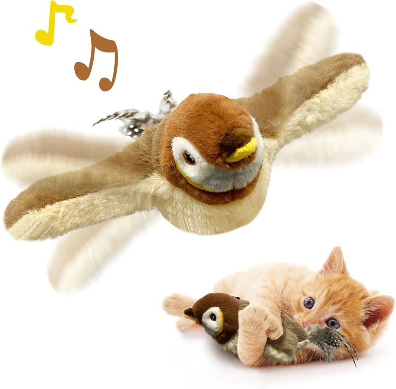 USB Rechargeable Interactive Cat Toy with Motion Sensor Activated Flying Bird and Realistic Sparrow Modeling