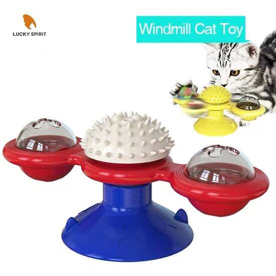 Windmill Cat Chew Toy with TPR Material and Suction Cup for Interactive Play