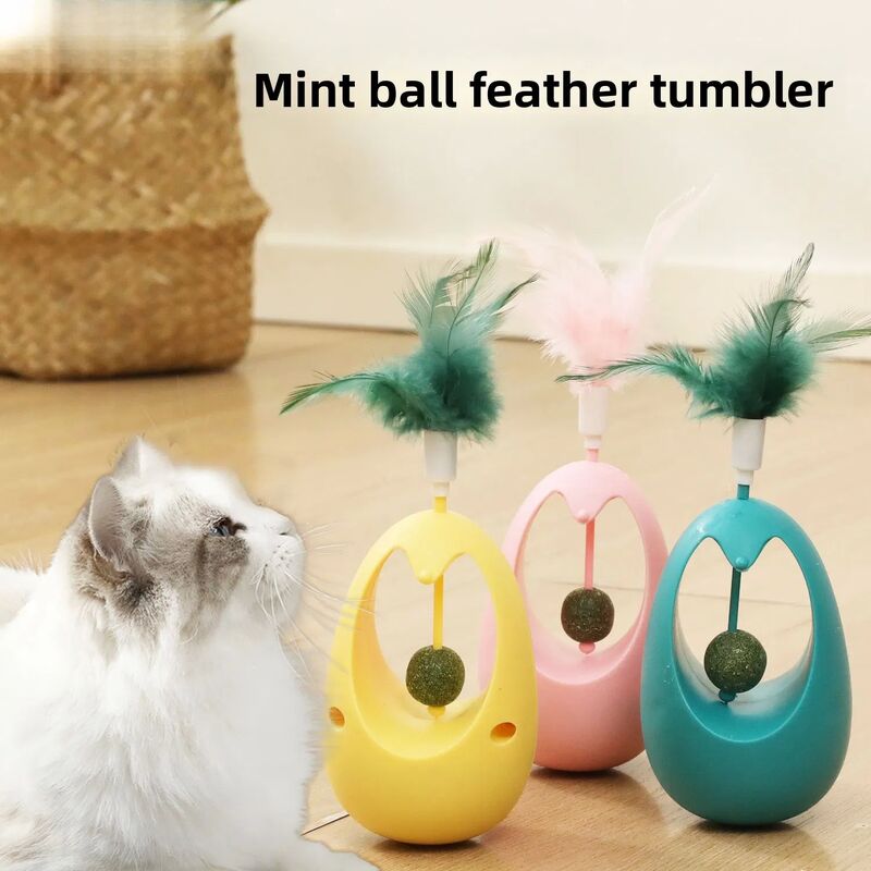 Plastic Material Medium Size Interactive Cat Toy with Feather Teaser and Boxed Packaging