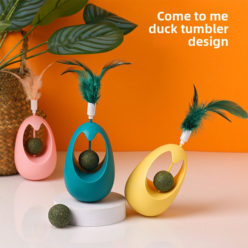 Plastic Material Medium Size Interactive Cat Toy with Feather Teaser and Boxed Packaging