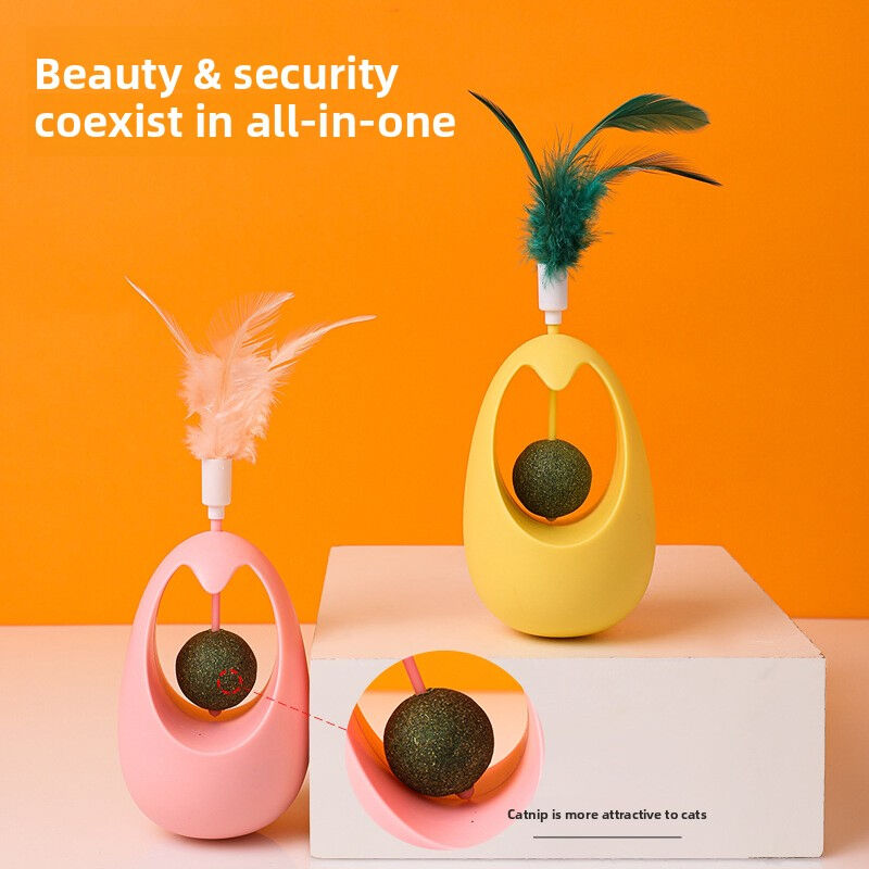 Plastic Material Medium Size Interactive Cat Toy with Feather Teaser and Boxed Packaging
