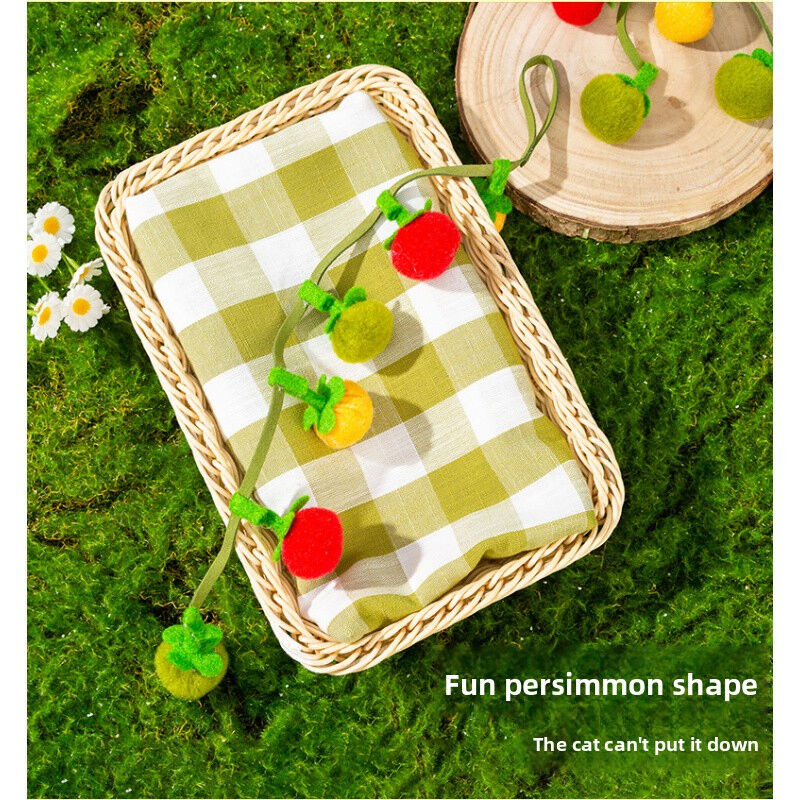 Cotton Rope Cat Teaser Stick with Small Persimmons Cherry Tomatoes and Bell Attachment Interactive Cat Toy