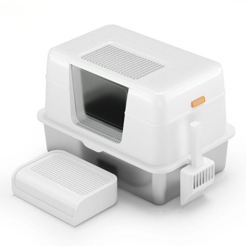 Modern Large Size Enclosed Stainless Steel Cat Litter Box with Spacious Design and Easy Cleaning