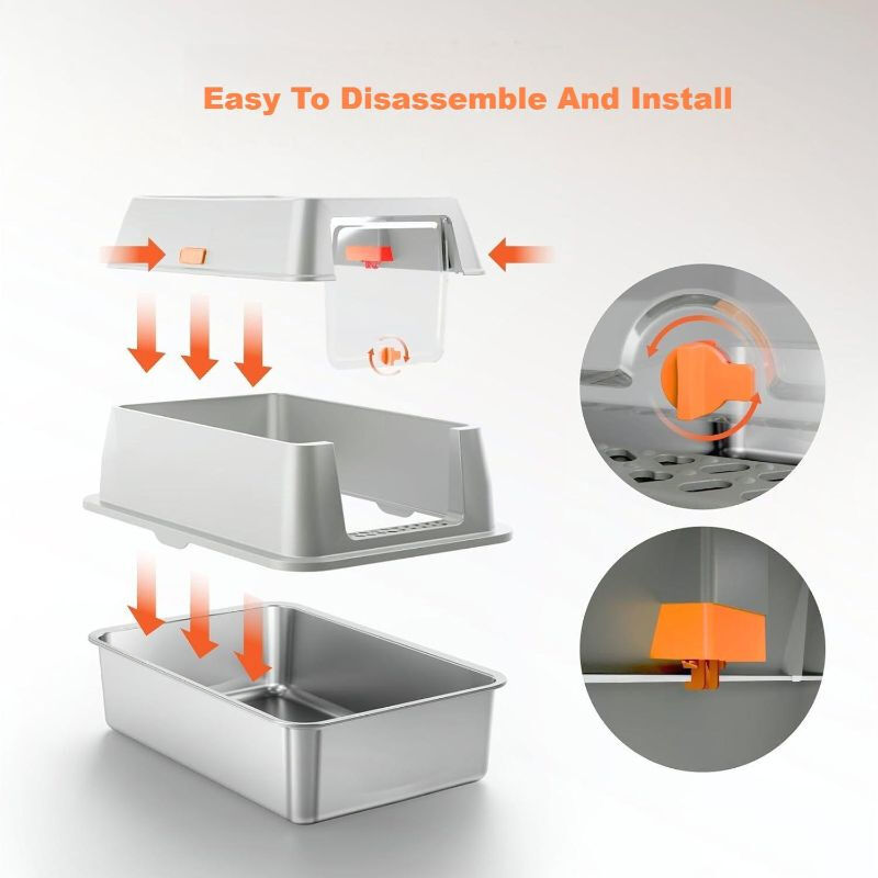 Modern Large Size Enclosed Stainless Steel Cat Litter Box with Spacious Design and Easy Cleaning