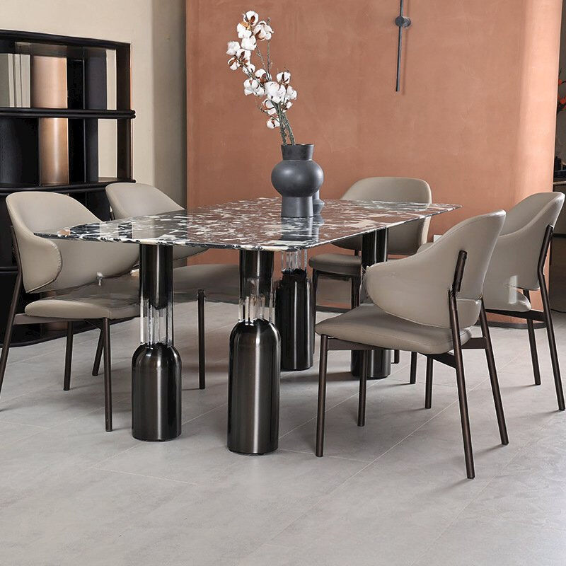 Modern Stylish Dining Table with Golden Stainless Steel Frame and Bulgari Black Natural Marble Top
