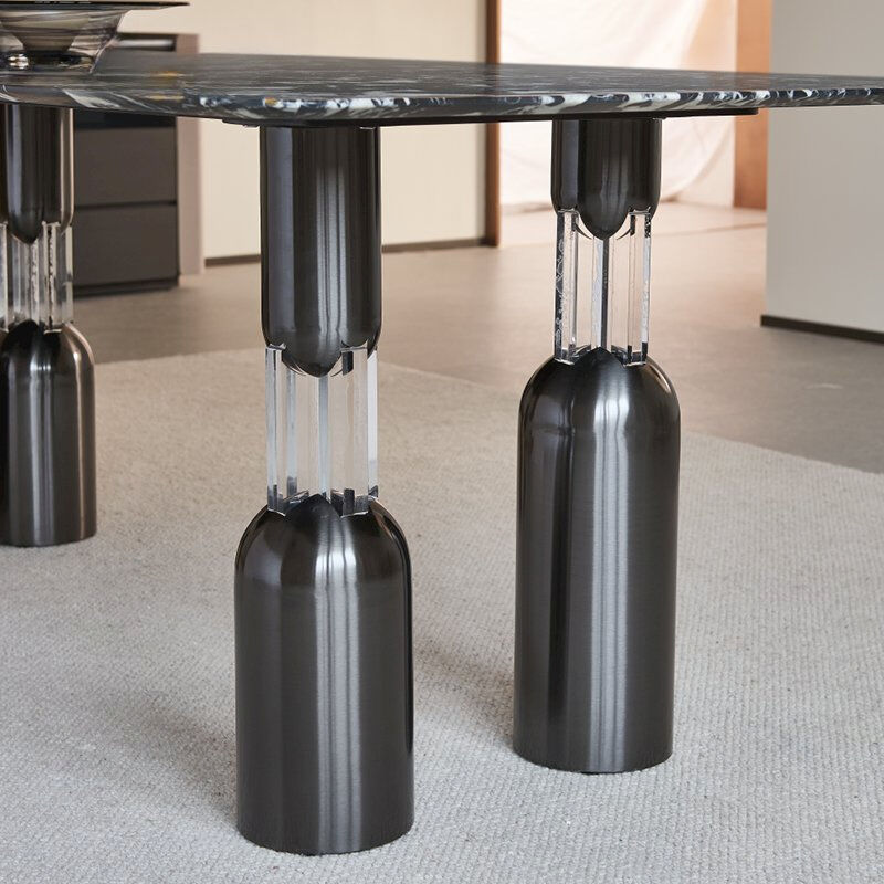 Modern Stylish Dining Table with Golden Stainless Steel Frame and Bulgari Black Natural Marble Top