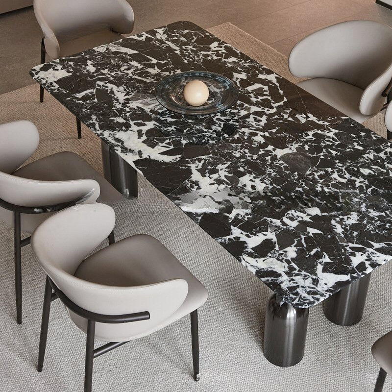 Modern Stylish Dining Table with Golden Stainless Steel Frame and Bulgari Black Natural Marble Top