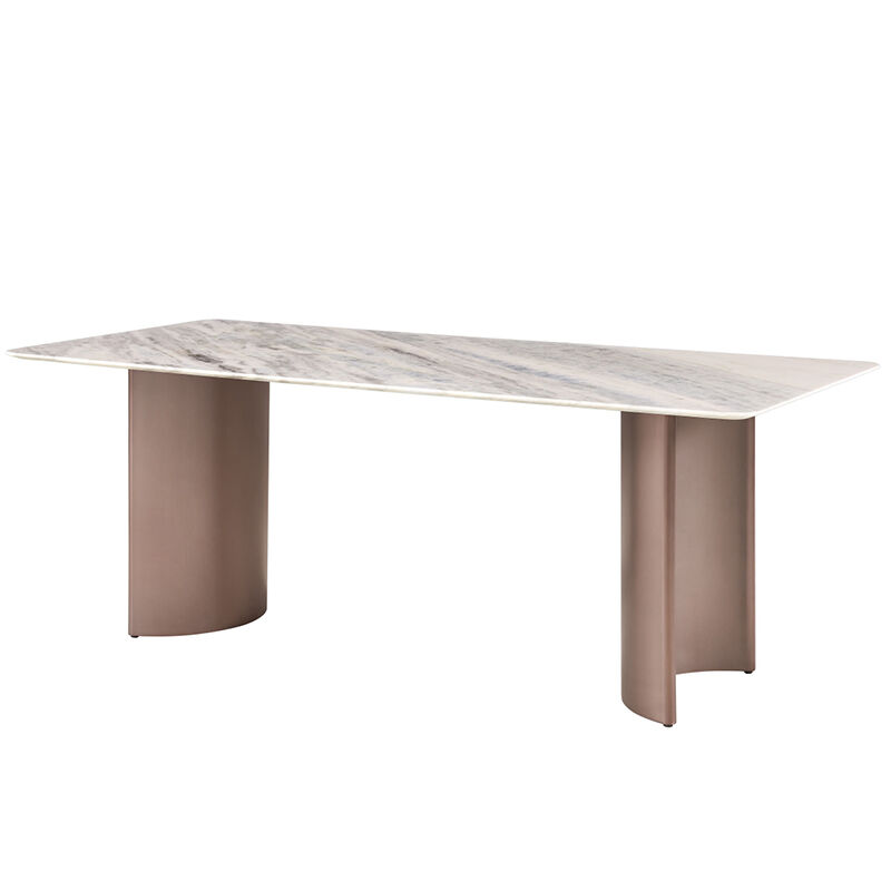 Modern Stylish Blue Crystal Natural Marble Dining Table with Stainless Steel Leg for Hotels and Homes