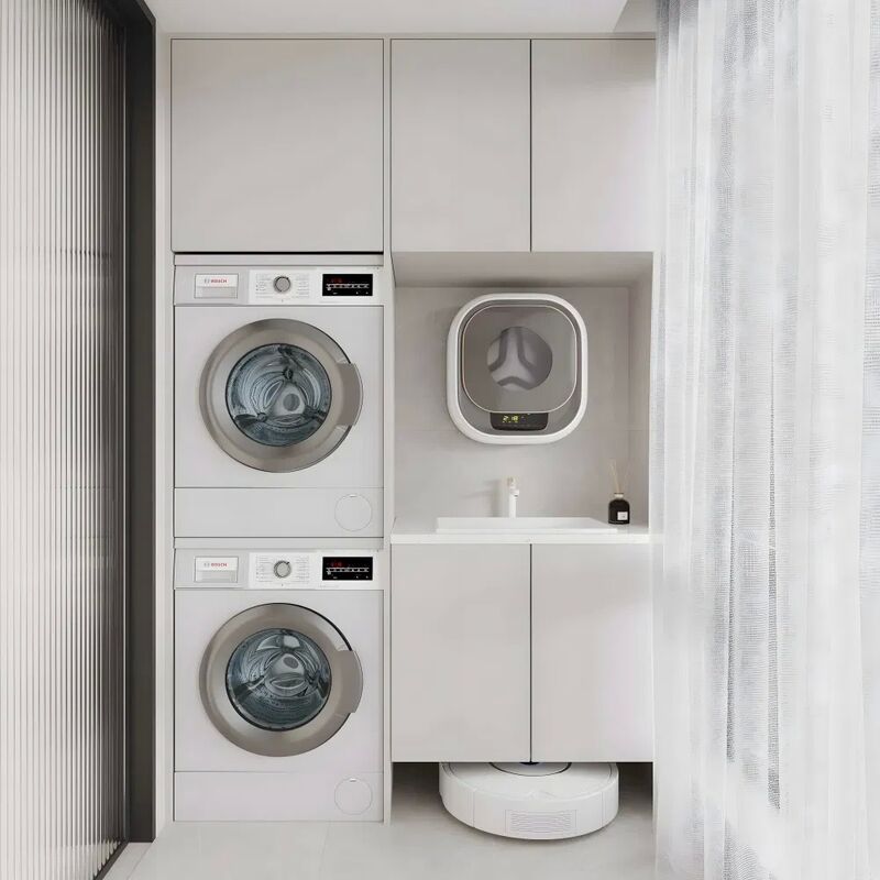 Modern Customized Bathroom Cabinet with Mirror Lamp and Water Blocking Plate for Laundry Room