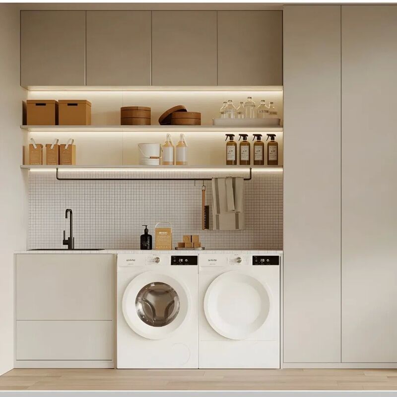 Customized Modern Bathroom Cabinet with Mirror Lamp and Water Blocking Plate for Laundry Room