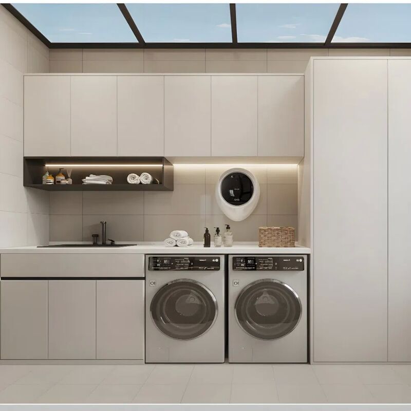 Customized Modern Bathroom Cabinet with Mirror Lamp and Water Blocking Plate for Laundry Room