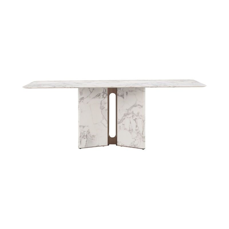 Modern Stylish Design Golden Marble Top Dining Table with Stainless Steel Frame for Luxury Dining Room Set