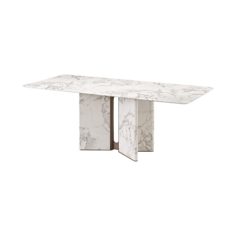 Modern Stylish Design Golden Marble Top Dining Table with Stainless Steel Frame for Luxury Dining Room Set