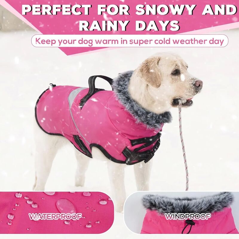 Adjustable Waterproof Dog Jacket with Reflective Strip - Fleece Turtleneck Winter Coat for Dogs
