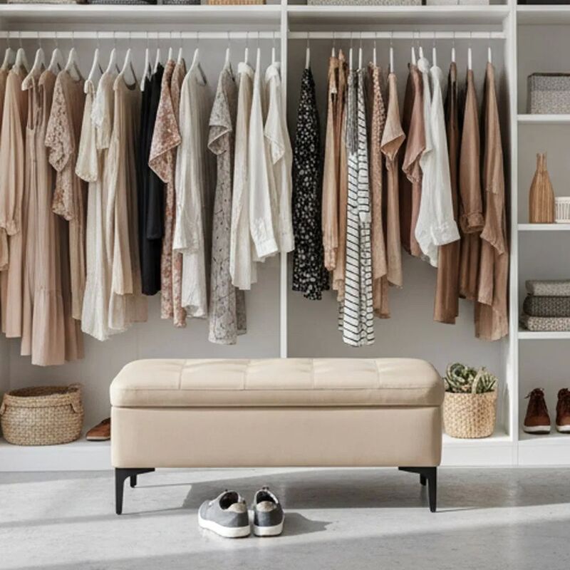 Customized Size Khaki Leather Ottoman with Storage Function for Home Furniture