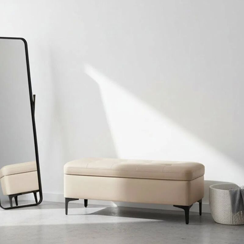 Customized Size Khaki Leather Ottoman with Storage Function for Home Furniture