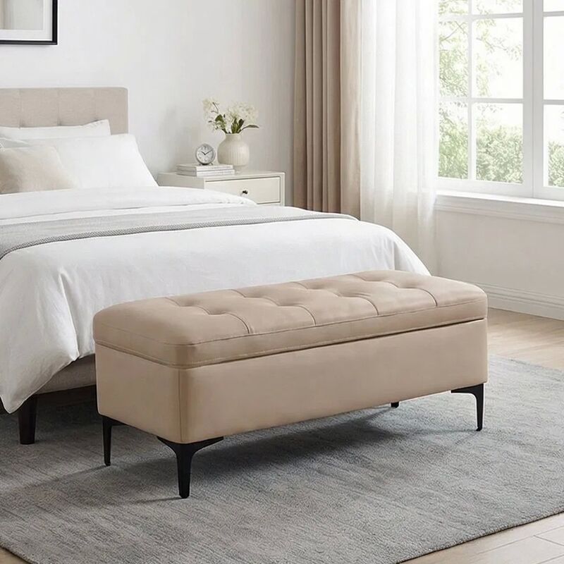 Modern Fabric Storage Bench with Customized Size and 4 Years Guarantee for Elegant Home Decor
