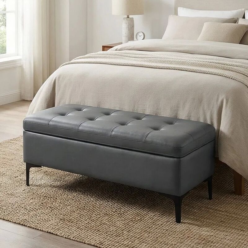 Customized Size Storage Ottoman with Leather/PVC Material and Storage Function for Living Room