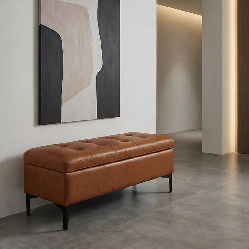 Customized Size Leather/PVC Storage Ottoman Shoe Stool 1120*510*480mm with Storage Function
