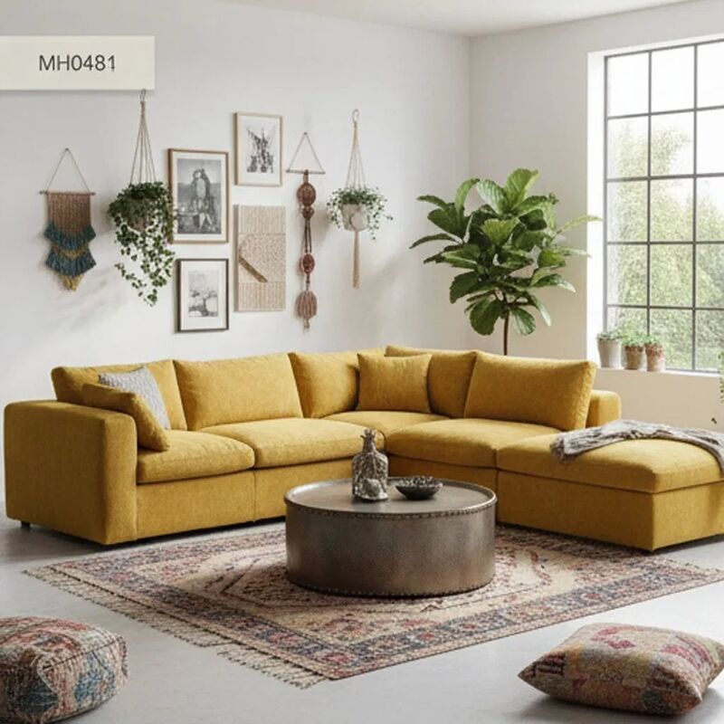 Modern L Shape Corner Sofa with Customized Size Freely Combinable Medium Back Fabric Chaise Lounge