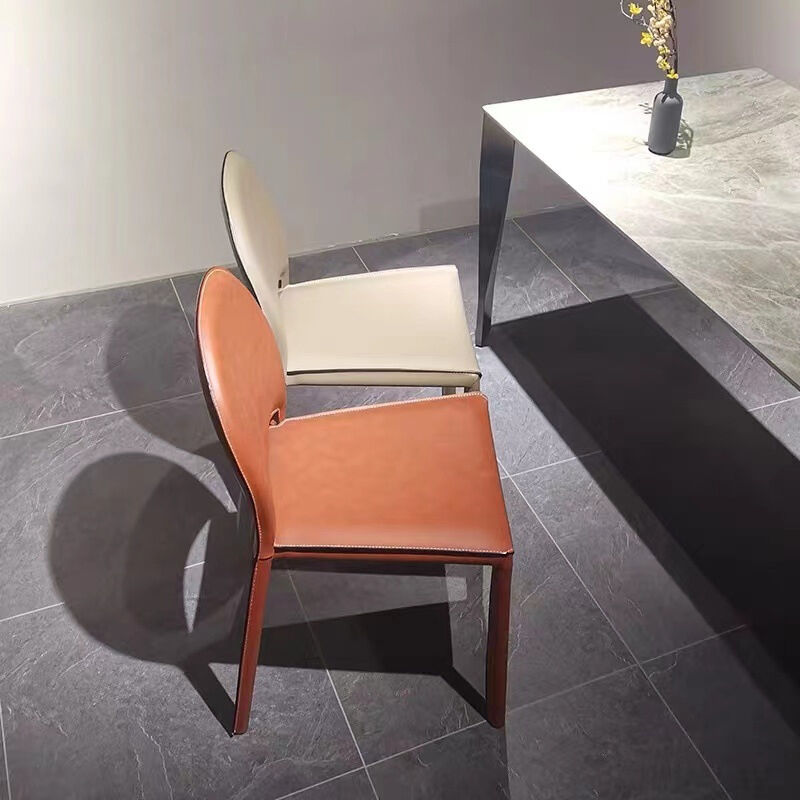 Modern European Design Dining Chair with Saddle Leather Upholstery and Stainless Steel Leg for Home and Hotel