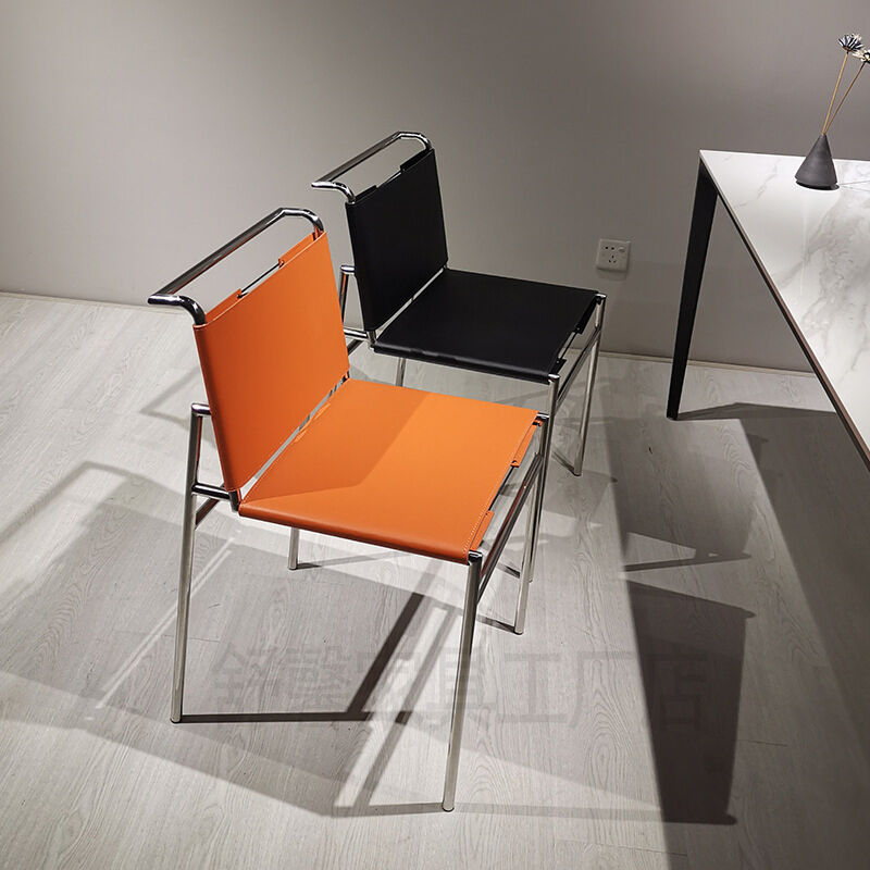 Modern Dining Chair with Saddle Leather Upholstery and Stainless Leg in 550*470*770 Size for Restaurants and Homes
