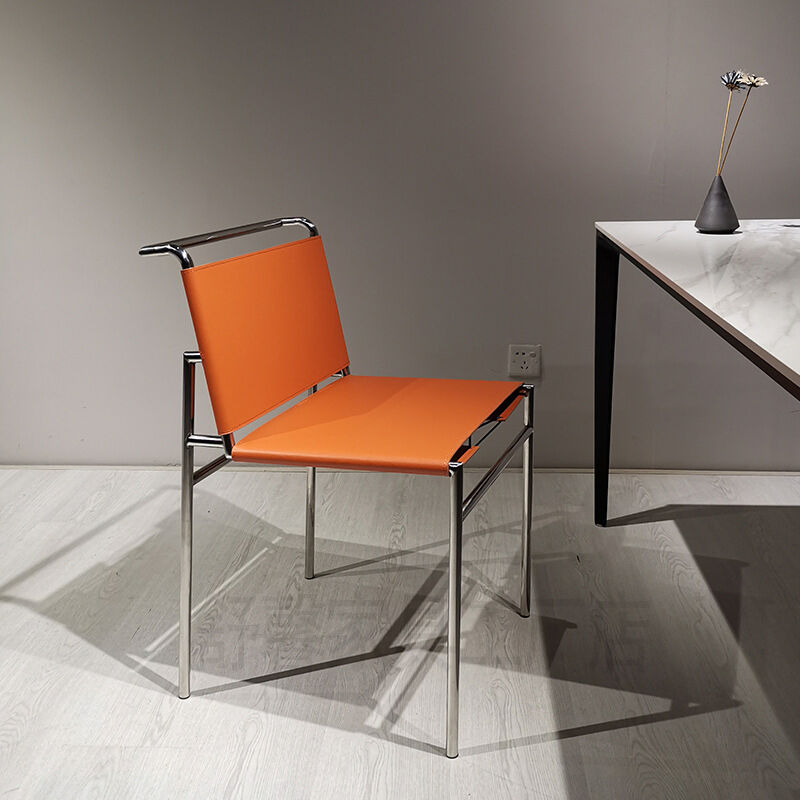 Modern Dining Chair with Saddle Leather Upholstery and Stainless Leg in 550*470*770 Size for Restaurants and Homes