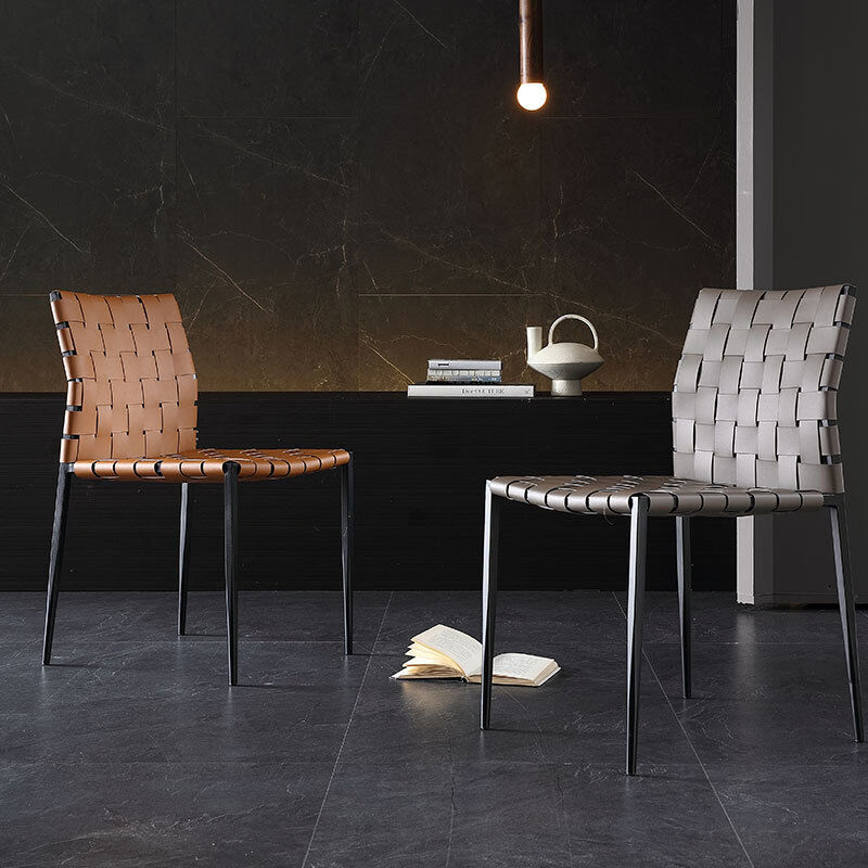 Italian Design Modern Nordic Style Dining Chair with Saddle Leather and Stainless Steel Leg