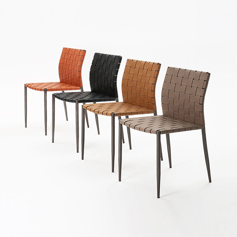 Italian Design Modern Nordic Style Dining Chair with Saddle Leather and Stainless Steel Leg