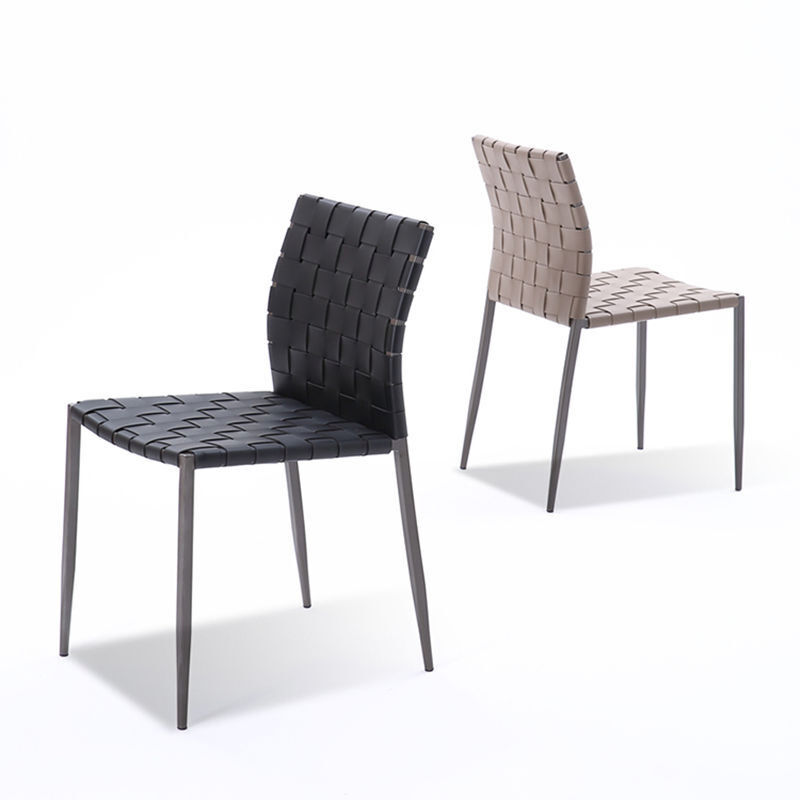 Italian Design Modern Nordic Style Dining Chair with Saddle Leather and Stainless Steel Leg
