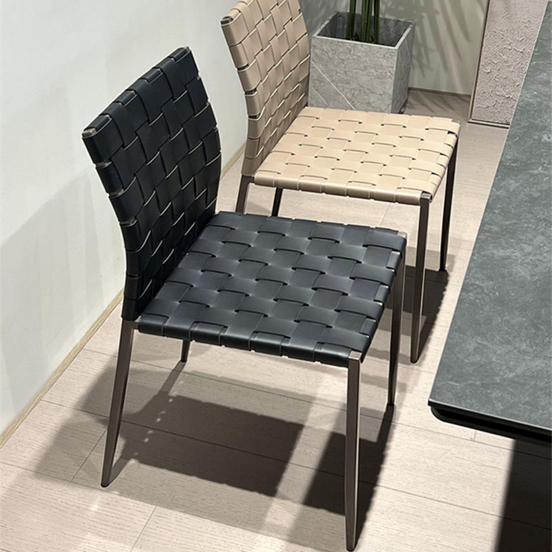 Italian Design Modern Nordic Style Dining Chair with Saddle Leather and Stainless Steel Leg