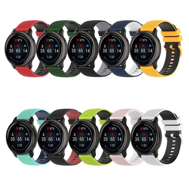 Small Check Two Color Silicone Watch Strap Dual Color Texture Wristband Replacement Band for Garmin Vivoactive4 Forerunner255