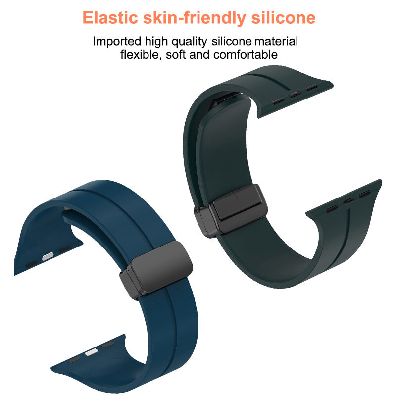 SWstrap Silicone Magnetic Folding Buckle I Watch Band Sport Soft Rubber Belt Smart Magnet Strap 1~7 Series for Apple Watch Ultra