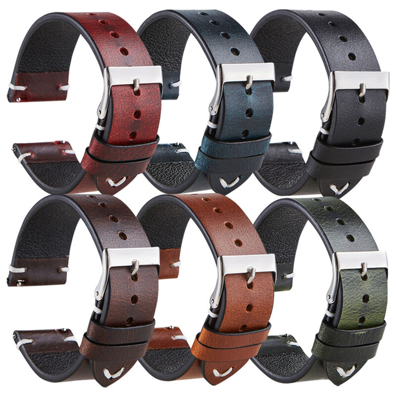 SWstrap Leather Watch Straps Smart Watch With Heart Rate Monitor Wide Leather Cuff Wrist Watch Band for Mens