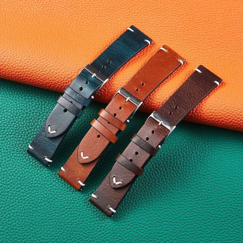 SWstrap Leather Watch Straps Smart Watch With Heart Rate Monitor Wide Leather Cuff Wrist Watch Band for Mens