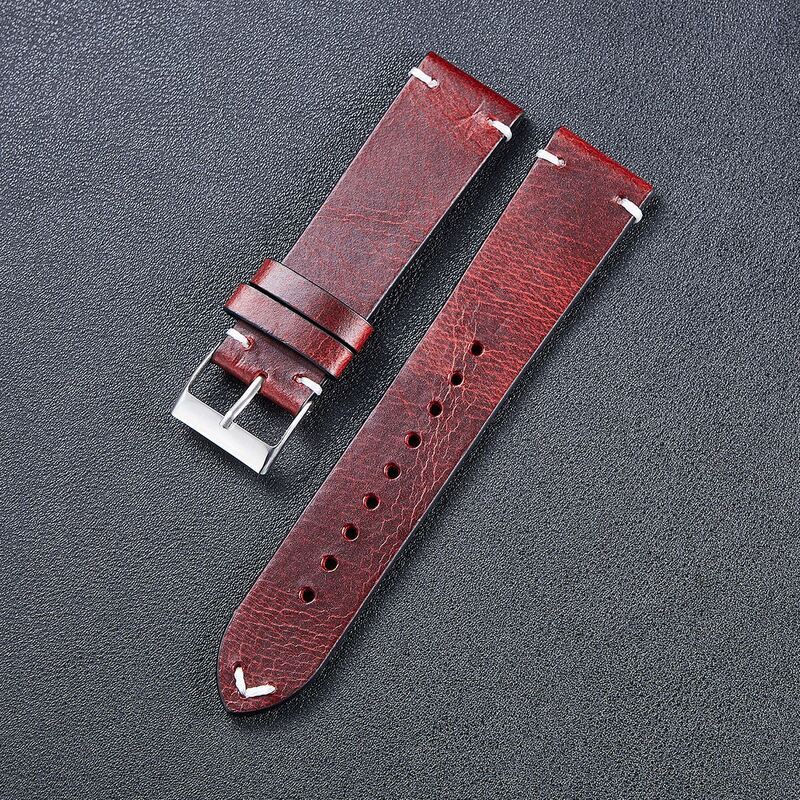 SWstrap Leather Watch Straps Smart Watch With Heart Rate Monitor Wide Leather Cuff Wrist Watch Band for Mens