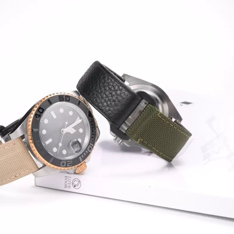 For Smartwatch Win-Win 20mm Nylon Top Grain Leather Watch Band Durable Strap Accessories with Breathable Feature