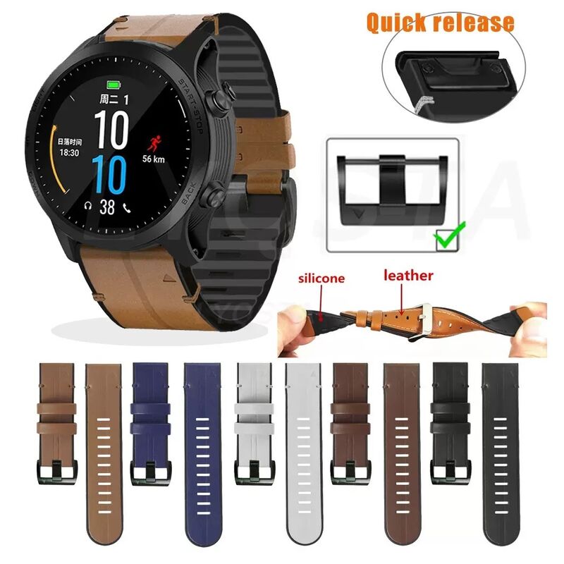 QuickFit Genuine Leather Strap for Garmin Fenix 8 E 7 6 5 3HR 47mm; Fenix 8X 7X 6X 5X 51mm Epix Pro 22mm 26mm Bracelet-Soft