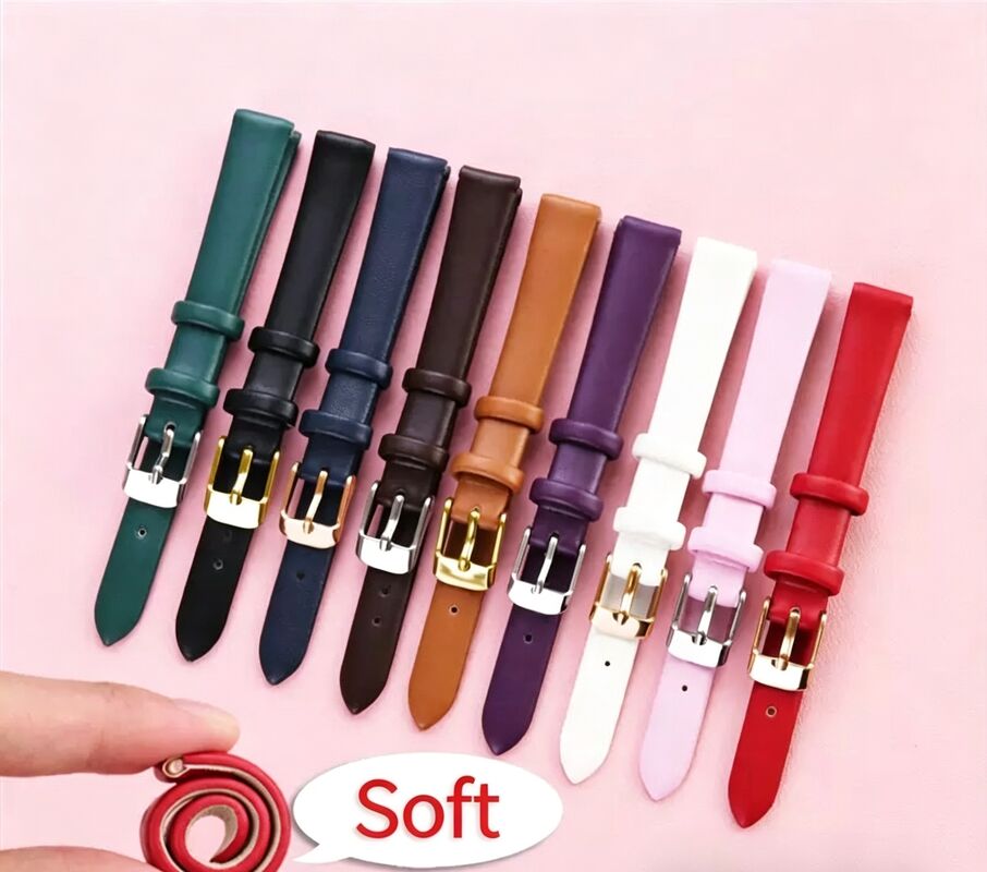Soft Thin Genuine Leather Watch Band for Women Handmade Rose Gold Alloy Buckle Adjustable 8mm-22mm