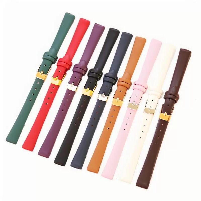 Soft Thin Genuine Leather Watch Band for Women Handmade Rose Gold Alloy Buckle Adjustable 8mm-22mm