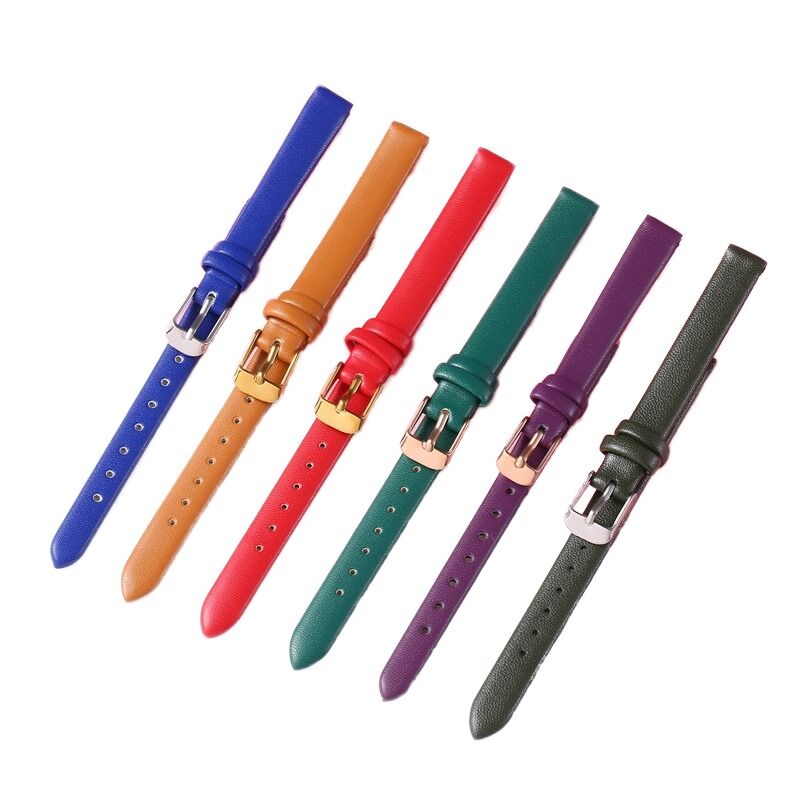 Soft Thin Genuine Leather Watch Band for Women Handmade Rose Gold Alloy Buckle Adjustable 8mm-22mm