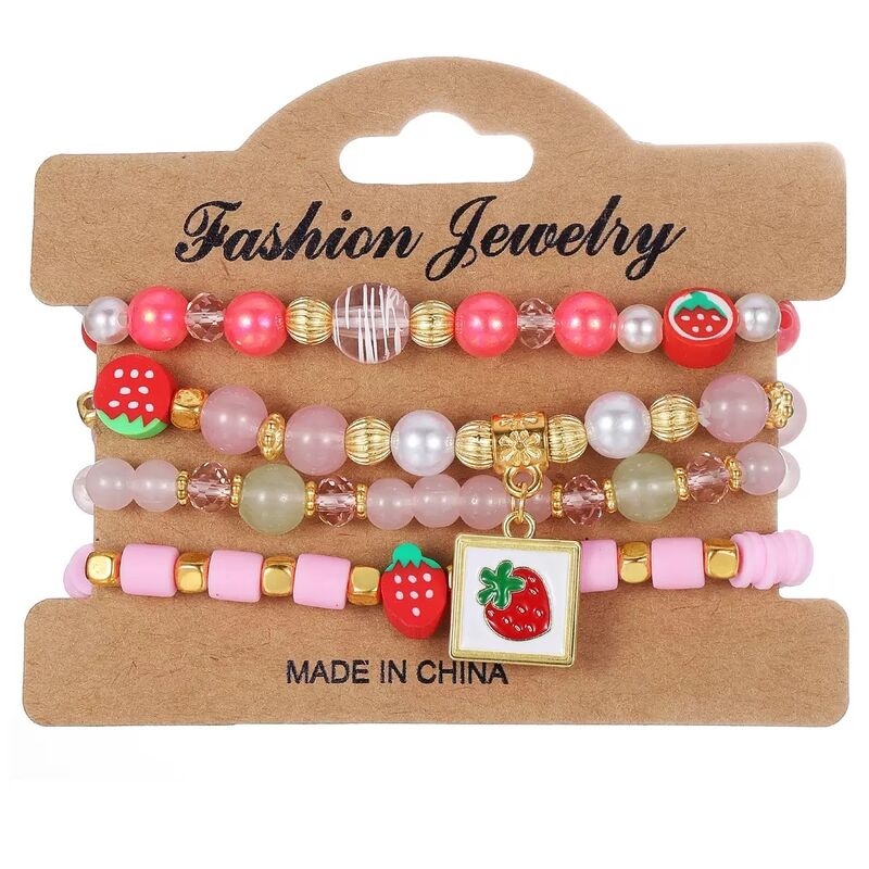 Cute Cartoon Style Strawberry Beaded Alloy Bracelet Colorful Strawberry Pendant Bracelet Set for Unisex Jewelry Wholesale