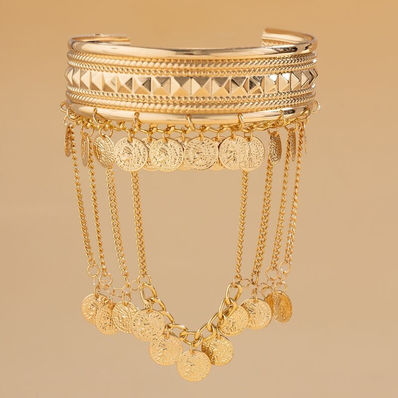 Vintage Figure Coin Pendants Tassels Open Upper Arm Bracelets Women Charms Lady Street Wear Fashion Jewelry Accessories